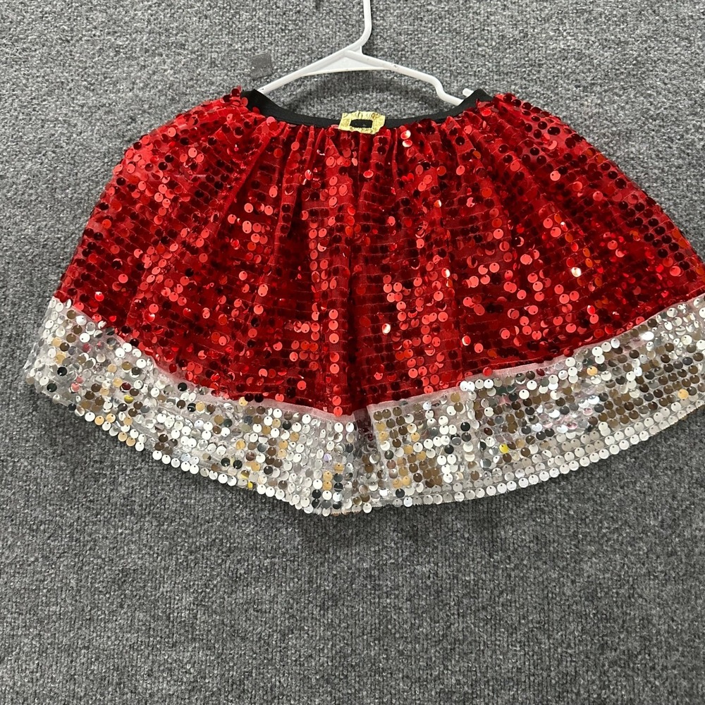 Unbranded Sequin Skirt Girls Size S Red Silver Holiday Christmas Sparkly Buckle